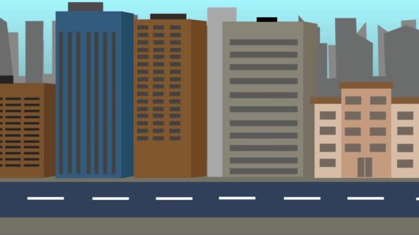 Cartoon Flat Empty City Sideview Parallax Animation Background — Stock Video