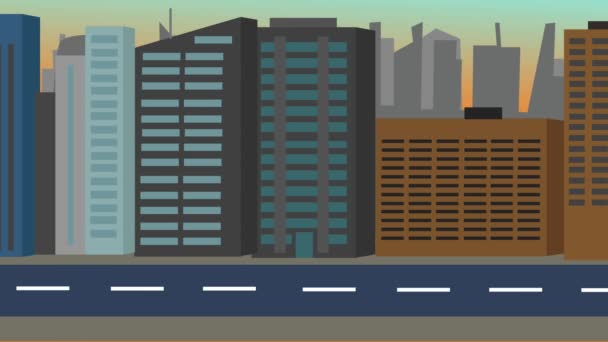 Desenhos Animados Plano Vazio Vista Lateral Cidade Paralaxe Animação Fundo — Vídeo de Stock