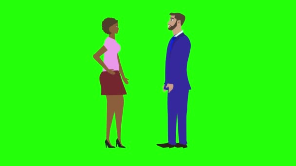 Açıklayıcı Videolar Için Kadın Erkeğin Birbiriyle Konuştuğu Animasyon Tuşu Yeşil — Stok video