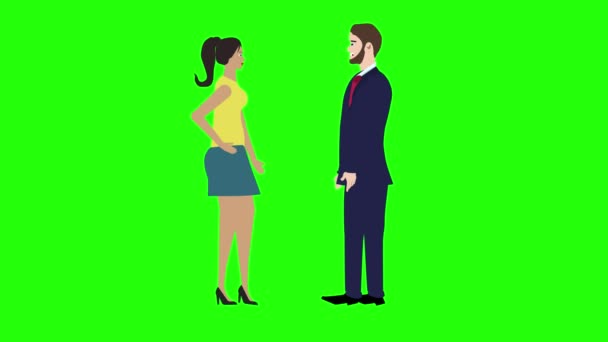 Animation Man Woman Character Talking Each Other Chroma Key Green — Stock Video