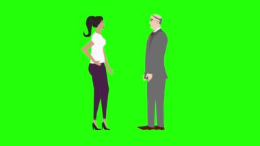 Açıklayıcı videolar için kadın ve erkeğin birbiriyle konuştuğu animasyon tuşu, yeşil ekran