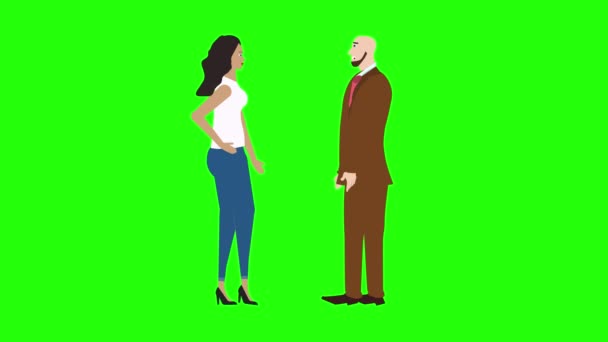 Анимация Мужчина Женщина Персонаж Разговаривают Друг Другом Помощью Цветной Клавиши — стоковое видео
