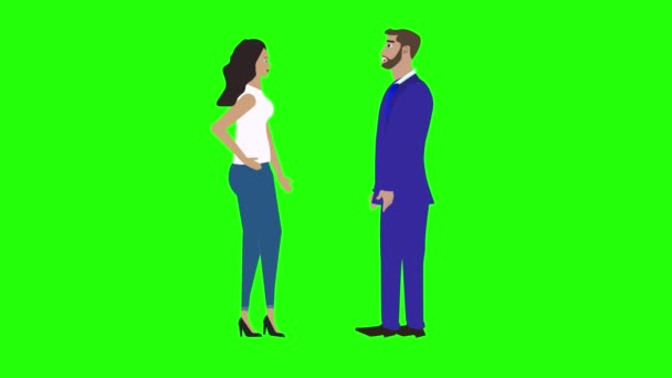 Анимация Мужчина Женщина Персонаж Разговаривают Друг Другом Помощью Цветной Клавиши — стоковое видео