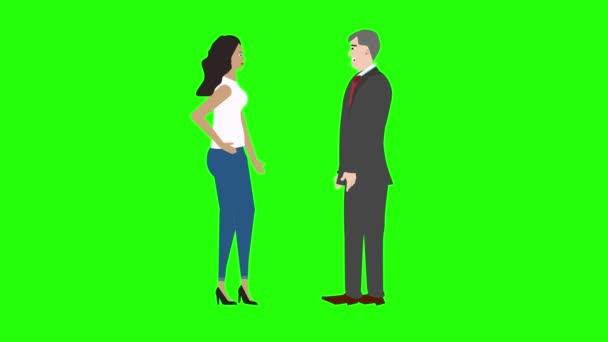 Animación Con Hombre Mujer Personaje Hablando Entre Croma Clave Pantalla — Vídeo de stock