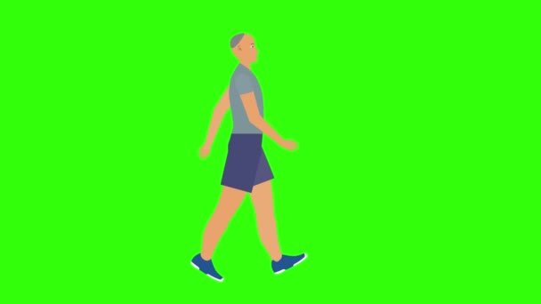 Cartoon Man Walking Animation Nahtlose Schleife Auf Grünem Bildschirm Chroma — Stockvideo