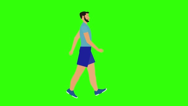 Cartoon Man Walking Animation Nahtlose Schleife Auf Grünem Bildschirm Chroma — Stockvideo