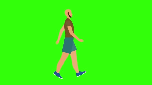 Dibujos Animados Hombre Caminando Animación Bucle Sin Costuras Pantalla Verde — Vídeos de Stock