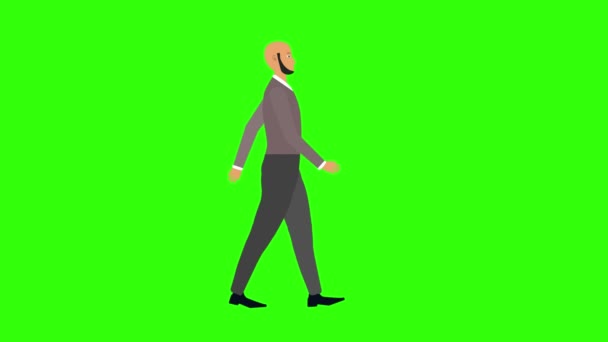 Dessin Animé Homme Marche Animation Boucle Transparente Sur Écran Vert — Video