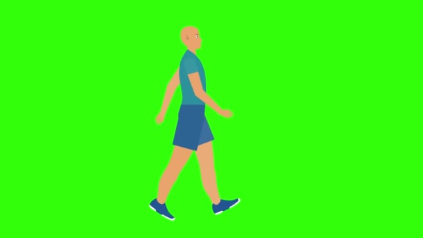 Dibujos Animados Hombre Caminando Animación Bucle Sin Costuras Pantalla Verde — Vídeos de Stock