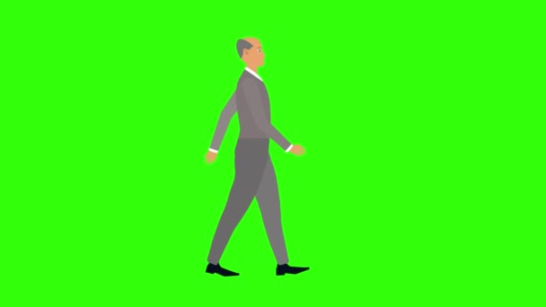 Tecknad Man Promenader Animation Sömlös Loop Grön Skärm Kroma Nyckel — Stockvideo