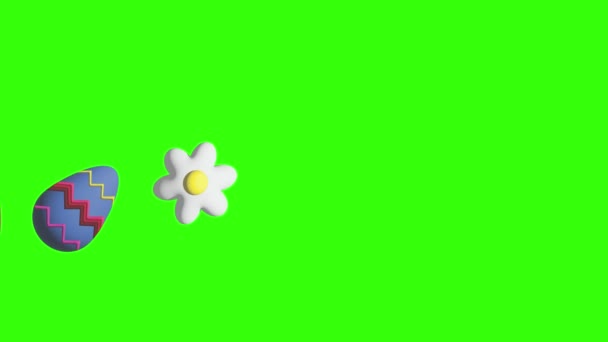 Animacja Elementów Wielkanocnych Zielonym Ekranie Chroma Key Projekt Graficzny Ruchu — Wideo stockowe