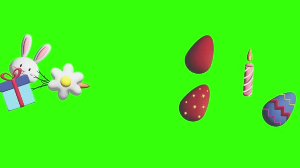 Animation Von Osterelementen Auf Grünem Bildschirm Chroma Taste Motion Graphic — Stockvideo