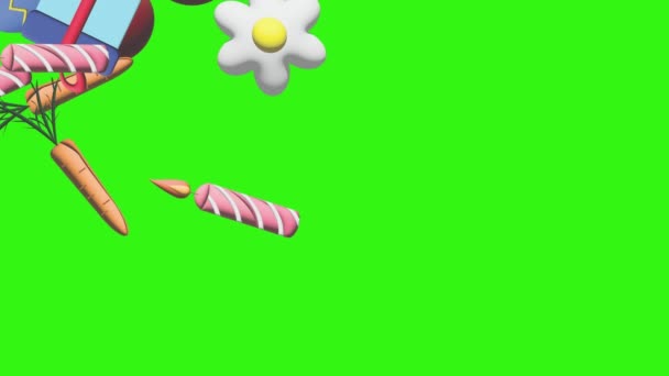Анимация Пасхальных Элементов Зеленом Цветном Экране Графический Дизайн Движения — стоковое видео