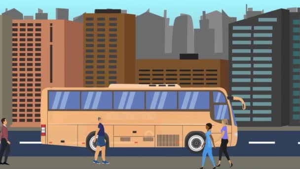 Şehir Arka Planının Düz Animasyonu Nsanlar Arabalar Yolda — Stok video