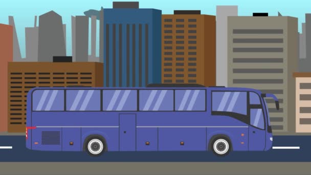 Autobús Camino Ciudad Animación Plana Bucle Sin Fisuras — Vídeos de Stock