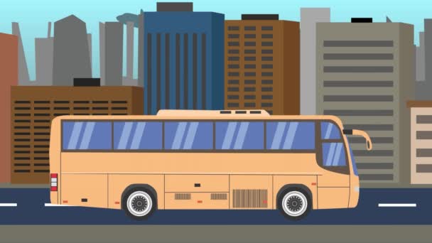 都市の方法でバスに乗る 2Dフラットアニメーション シームレスループ — ストック動画