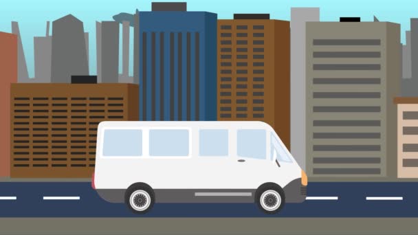 Teslimat Arabası Şehrin Önünde Düz Animasyonsuz Döngü — Stok video