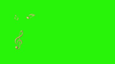 Müzik notaları, yeşil ekran kroma tuş animasyonunda altın desenli elementleri işaretler.