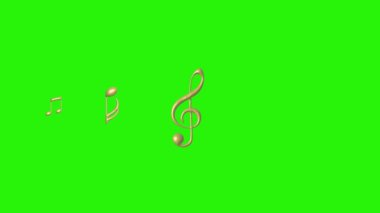 Müzik notaları, yeşil ekran kroma tuş animasyonunda altın desenli elementleri işaretler.