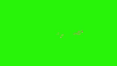 Müzik notaları, yeşil ekran kroma tuş animasyonunda altın desenli elementleri işaretler.