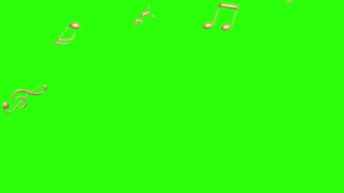 Müzik notaları, yeşil ekran kroma tuş animasyonunda altın desenli elementleri işaretler.