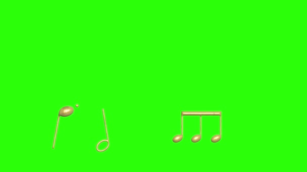 Notas Musicais Sinais Elementos Texturizado Ouro Tela Verde Croma Animação — Vídeo de Stock