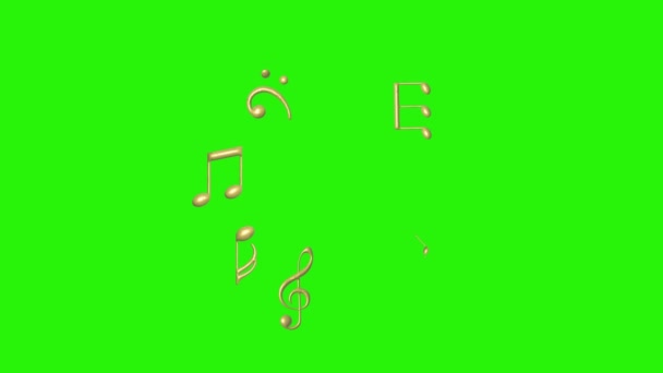Musical Notes Signs Elements Gold Textured Green Screen Chroma Key — Stock Video