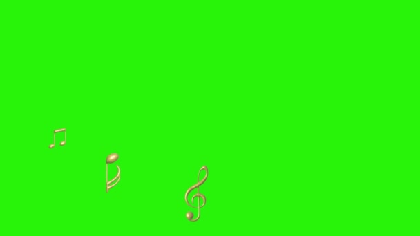Muzikale Noten Borden Elementen Goud Getextureerd Groen Scherm Chroma Key — Stockvideo