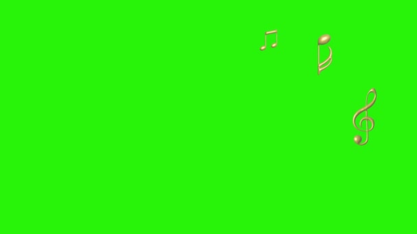 Музыкальные Ноты Признаки Элементов Золотой Текстуры Зеленом Экране Хрома Ключевой — стоковое видео