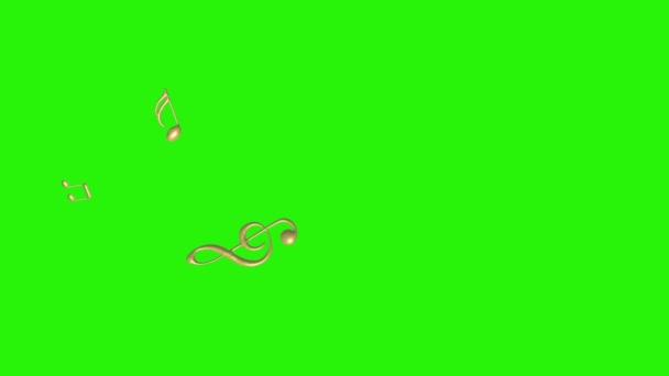 Muzikale Noten Borden Elementen Goud Getextureerd Groen Scherm Chroma Key — Stockvideo