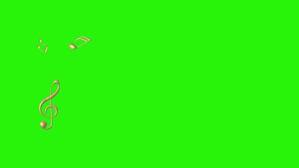 Elementy Znaków Muzycznych Teksturowane Kolorze Złotym Zielonym Ekranie Animacji Chroma — Wideo stockowe