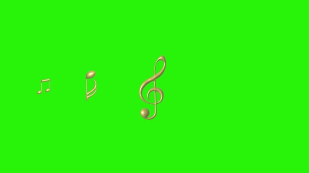 Notas Musicales Signos Elementos Con Textura Oro Pantalla Verde Croma — Vídeo de stock