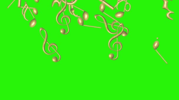 ミュージカルノートは要素 金の質感を示し 緑色のクロマキーアニメーションで — ストック動画