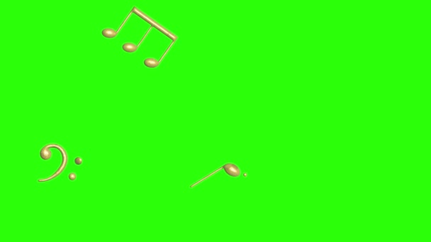 在绿色屏幕上的彩色键动画中 音乐音符的符号元素 金质的 — 图库视频影像