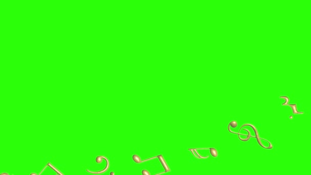 Музичні Ноти Знаки Елементів Золота Текстура Зеленому Екрані Анімація Ключа — стокове відео