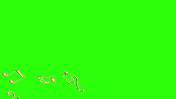 Musiknoter Tecken Element Guld Struktur Grön Skärm Kroma Nyckel Animation — Stockvideo