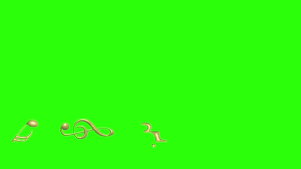 Музыкальные Ноты Признаки Элементов Золотой Текстуры Зеленом Экране Хрома Ключевой — стоковое видео