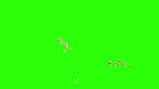 Elementy Znaków Muzycznych Teksturowane Kolorze Złotym Zielonym Ekranie Animacji Chroma — Wideo stockowe
