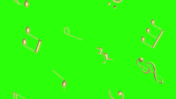 Müzik Notaları Yeşil Ekran Kroma Tuş Animasyonunda Altın Desenli Elementleri — Stok video