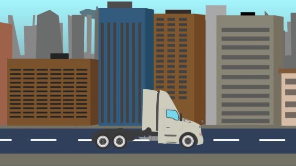动漫卡车在城前行驶 2D平面动漫 — 图库视频影像