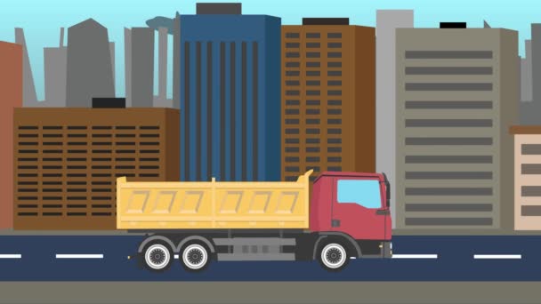 Animovaný Truck Jízda Před Městem Ploché Animace — Stock video