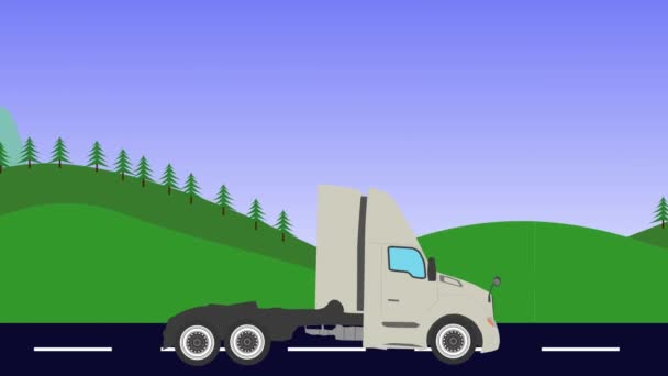 Cartoon Truck Esecuzione Sulla Strada Animazione Colline Montagne Sfondo Loop — Video Stock