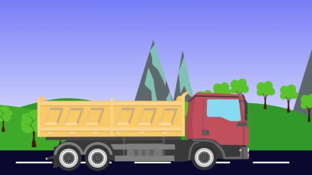 Cartoon Truck Działa Drodze Animacji Wzgórza Góry Tło Płynna Pętla — Wideo stockowe