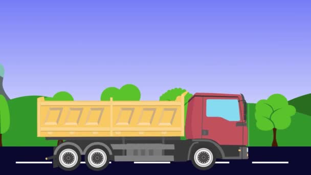 Cartoon Truck Draait Manier Waarop Animatie Heuvels Bergen Achtergrond Naadloze — Stockvideo