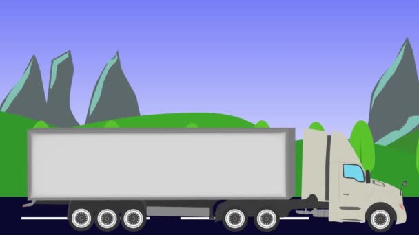 Caminhão Dos Desenhos Animados Correndo Caminho Animação Hills Montanhas Fundo — Vídeo de Stock