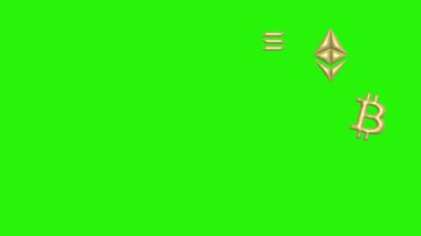 Yeşil ekran krom anahtar üzerinde metal doğal altın animasyon elementleriyle desenli kripto işaretleri.