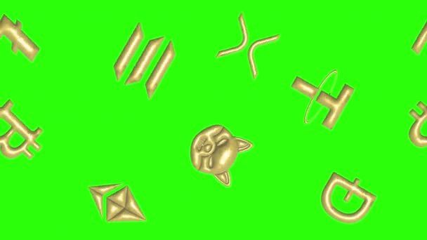 Šifrovací Značky Kovovými Prvky Přírodní Zlaté Animace Zelené Obrazovce Chroma — Stock video