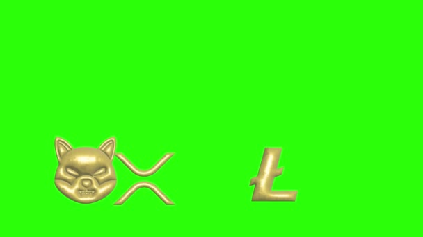 Crypto Signs Textured Metal Natural Gold Animation Elements Green Screen — Stock Video