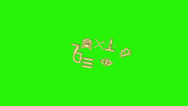 带有金属自然黄金动画元素的隐符号 绿色屏幕彩色键 — 图库视频影像
