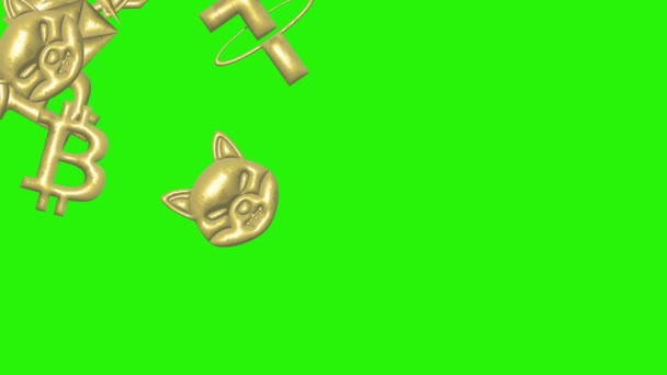 Crypto Signs Textured Metal Natural Gold Animation Elements Green Screen — Stock Video